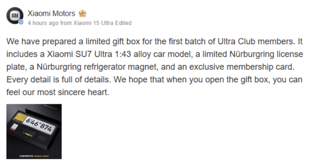 Xiaomi hebt das Kundenerlebnis für seine hochpreisigen Produkte mit einer speziellen Geschenkbox für die ersten Mitglieder des SU7 Ultra Clubs
